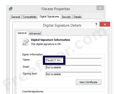 Screenshot of the TaxACT Inc. certificate